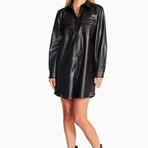🍁BB Dakota Vegan Leather Black Shirt Dress, Size Small Unworn Open to Offers - Picture 1 of 3